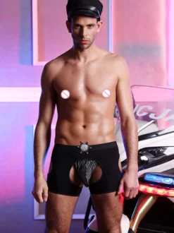 Déguisement de policier sexy pour homme string dos nu entrejambe ouverte tenue de soirée.