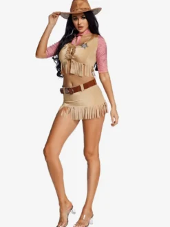 Déguisement Halloween Ensemble Fête Vintage Marron Clair Costumes De Cow-Girl