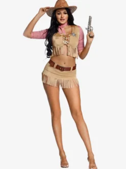 Déguisement Halloween Ensemble Fête Vintage Marron Clair Costumes De Cow-Girl