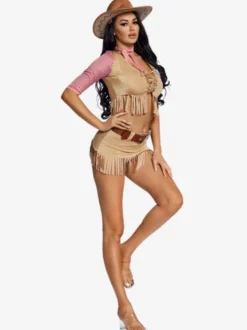 Déguisement Halloween Ensemble Fête Vintage Marron Clair Costumes De Cow-Girl