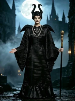 Déguisements d'Halloween Maléfique Sorcière Noire Robe de Reine Vampire Gothique Ensemble