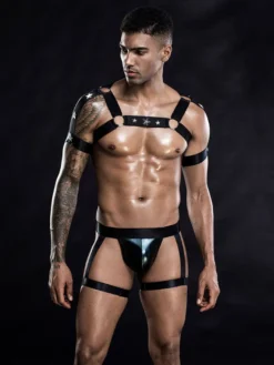 Déguisements Sexy Costumes Homme Armée Culottes avec Bretelles en Cuir Vernis à Lacets Unicolore Noir Sous-vêtements de Club