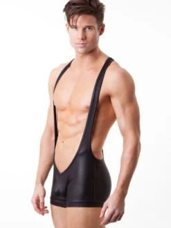 Déguisements Sexy Costumes Homme Shorts avec Bretelles en Cuir Synthétique Vernis Moulants Unicolore Noir