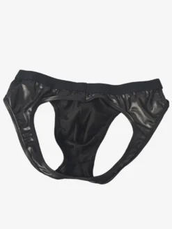 Déguisements Sexy Costumes Homme Culottes Creusants en Cuir Synthétique Unicolore Moulants Elastique Sous-vêtements Taille Bas Noir
