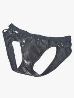 Déguisements Sexy Costumes Homme Culottes Creusants en Cuir Synthétique Unicolore Moulants Elastique Sous-vêtements Taille Bas Noir
