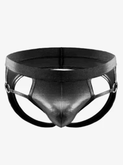 Déguisements Sexy Costumes Homme Culottes Creusants en Cuir Synthétique Unicolore Moulants Elastique Sous-vêtements Taille Bas Noir