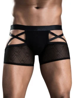 Déguisements Sexy Costumes Homme Culottes Creusants en Dentelles Unicolore Moulants à Lacets Croisés Elastique Sous-vêtements Noir