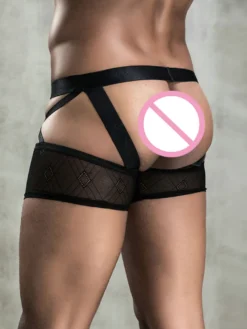 Déguisements Sexy Costumes Homme Culottes Creusants en Dentelles Unicolore Moulants à Lacets Croisés Elastique Sous-vêtements Noir