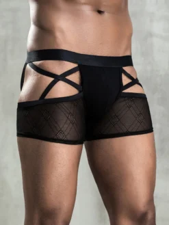 Déguisements Sexy Costumes Homme Culottes Creusants en Dentelles Unicolore Moulants à Lacets Croisés Elastique Sous-vêtements Noir