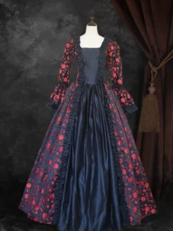 Déguisement Vintage Robe Gothique Costume Marie Antoinette Femme Fleurie Dentelle Du 18ème Siècle