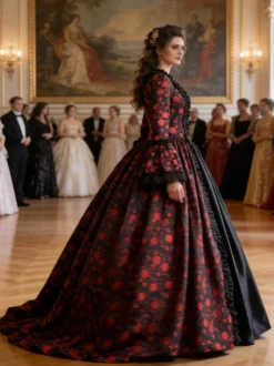 Déguisement Vintage Robe Gothique Costume Marie Antoinette Femme Fleurie Dentelle Du 18ème Siècle