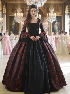 Déguisement Vintage Robe Gothique Costume Marie Antoinette Femme Fleurie Dentelle Du 18ème Siècle