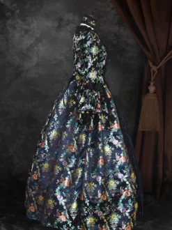 Déguisement Vintage Robe Noire Gothique Soirée Costume Marie Antoinette Col Carré 18ème Siècle