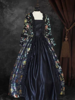 Déguisement Vintage Robe Noire Gothique Soirée Costume Marie Antoinette Col Carré 18ème Siècle
