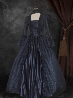 Déguisement Vintage Robe Noire Gothique Soirée Costume Marie-Antoinette À Lacets XVIIIe Siècle