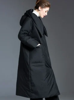 Doudoune Femme Long Manteau Noir En Duvet De Canard Hiver Chaud Veste