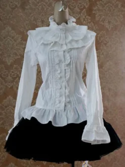 Doux coton Lolita Blouse manches longues volants Stand col Déguisements Halloween