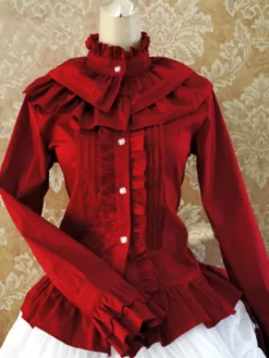 Doux coton Lolita Blouse manches longues volants Stand col Déguisements Halloween
