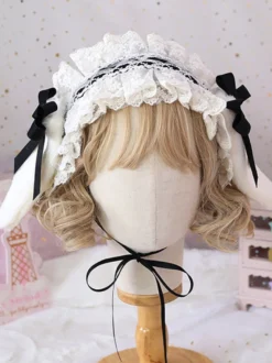 Doux Lolita Coiffe Oreilles de lapin en dentelle Bows Bandeau dentelle Déguisements Halloween