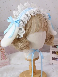 Doux Lolita Coiffe Oreilles de lapin en dentelle Bows Bandeau dentelle Déguisements Halloween