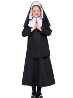 Enfants Nun Costume Déguisements Halloween Noire Robes Ensemble Robe de Princesse Fille