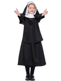 Enfants Nun Costume Déguisements Halloween Noire Robes Ensemble Robe de Princesse Fille