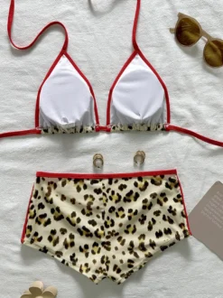 Ensemble bikini léopard pour femme - Haut triangle dos nu et shorty - Maillot de bain deux pièces sport - Été 2026