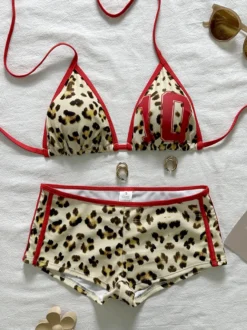 Ensemble bikini léopard pour femme - Haut triangle dos nu et shorty - Maillot de bain deux pièces sport - Été 2026