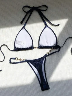 Ensemble bikini léopard pour femme - Haut string à col halter et perles - Idéal pour une pool party estivale sur un yacht (2026)