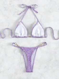 Ensemble bikini léopard pour femme - Haut string à col halter et perles - Idéal pour une pool party estivale sur un yacht (2026)