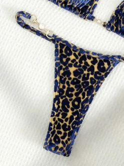 Ensemble bikini léopard pour femme - Haut string à col halter et perles - Idéal pour une pool party estivale sur un yacht (2026)