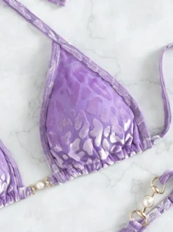 Ensemble bikini léopard pour femme - Haut string à col halter et perles - Idéal pour une pool party estivale sur un yacht (2026)