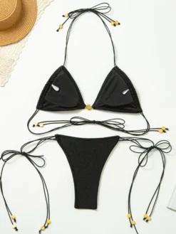 Ensemble bikini 2 pièces à cordon élastique de couleur unie pour l'été 2026