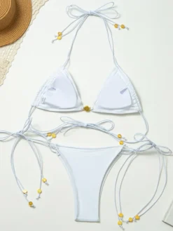 Ensemble bikini 2 pièces à cordon élastique de couleur unie pour l'été 2026