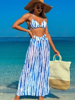 Ensemble bikini simple et pantalon de plage transparent 3 pièces pour l'été 2026