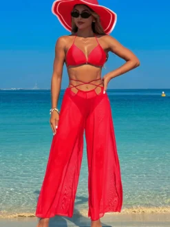 Ensemble bikini simple et pantalon de plage transparent 3 pièces pour l'été 2026