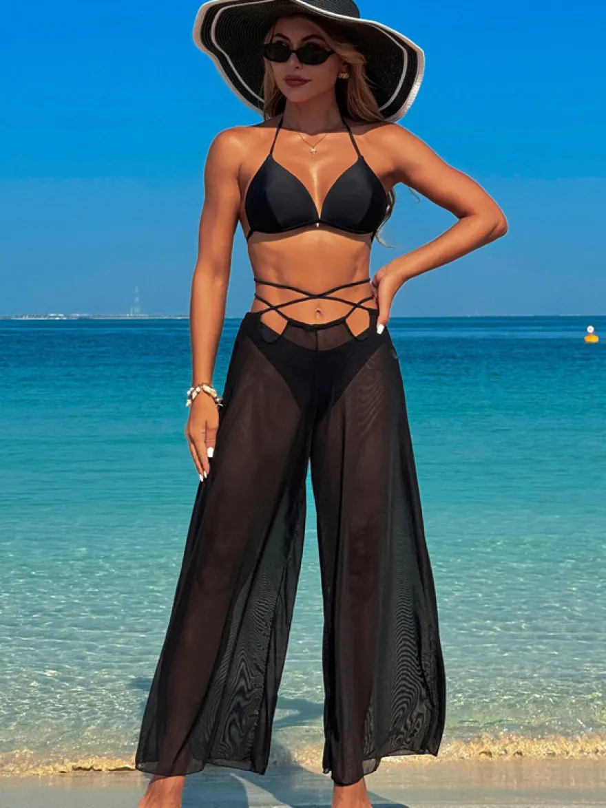 Ensemble bikini simple et pantalon de plage transparent 3 pièces pour l'été 2026