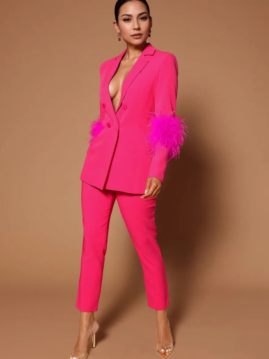 Ensemble Blazer Pantalon Noir Sexy Party Plumes