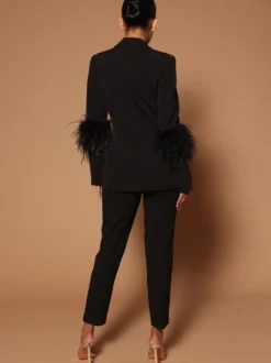 Ensemble Blazer Pantalon Noir Sexy Party Plumes