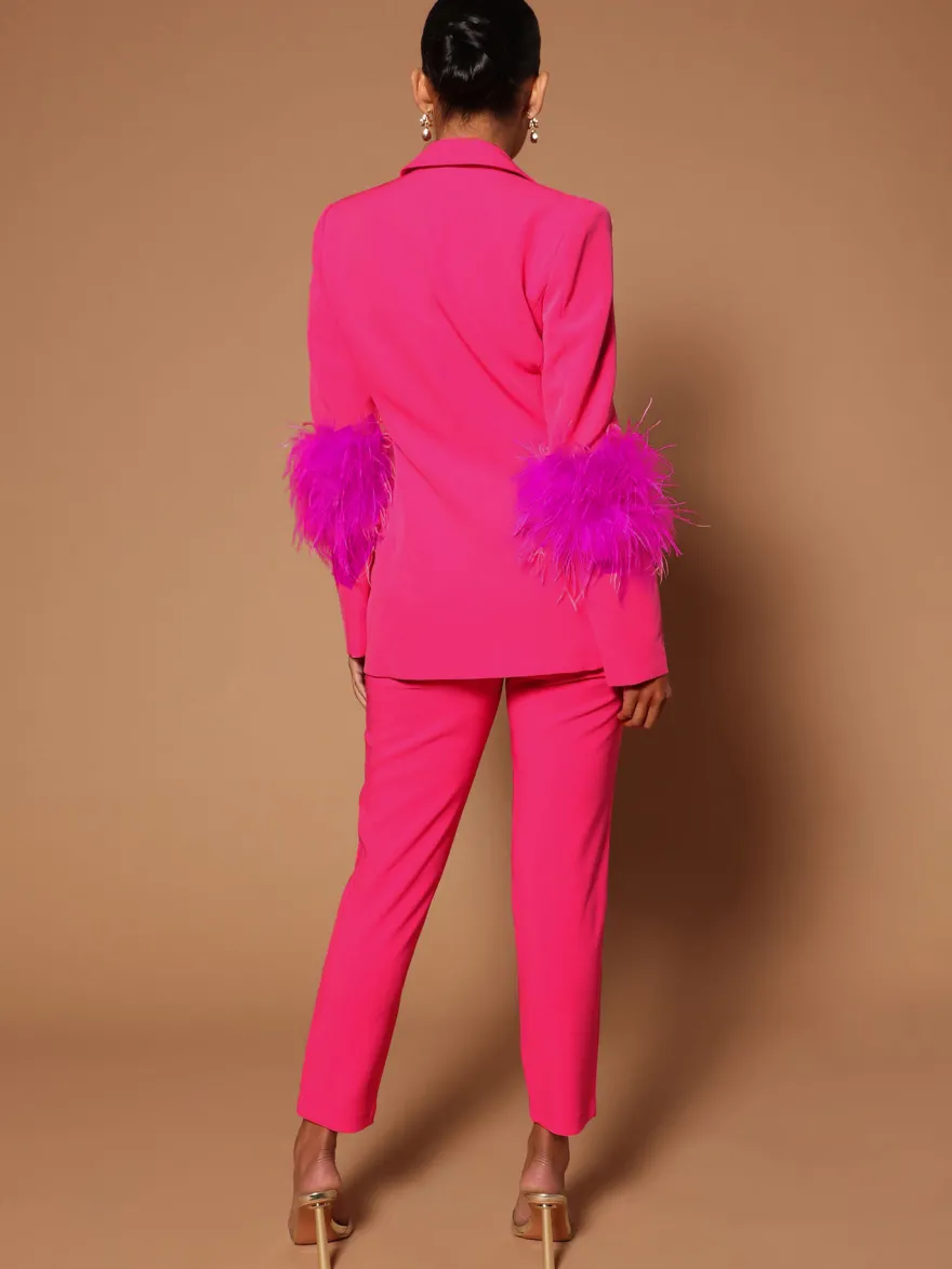 Ensemble Blazer Pantalon Noir Sexy Party Plumes