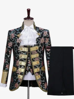 Ensemble Costume Vintage Rétro Imprimé Floral Médiéval Manches Longues Rétro Hommes