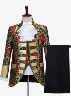 Ensemble Costume Vintage Rétro Imprimé Floral Médiéval Manches Longues Rétro Hommes