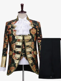 Ensemble Costume Vintage Rétro Imprimé Floral Médiéval Manches Longues Rétro Hommes