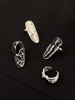 Ensemble de bagues à ongles longues vintage en émail craquelé style gothique punk bijoux de doigt ajustables