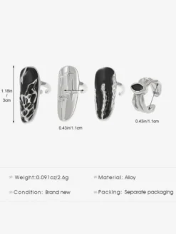 Ensemble de bagues à ongles longues vintage en émail craquelé style gothique punk bijoux de doigt ajustables