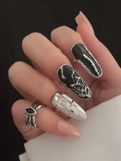 Ensemble de bagues à ongles longues vintage en émail craquelé style gothique punk bijoux de doigt ajustables