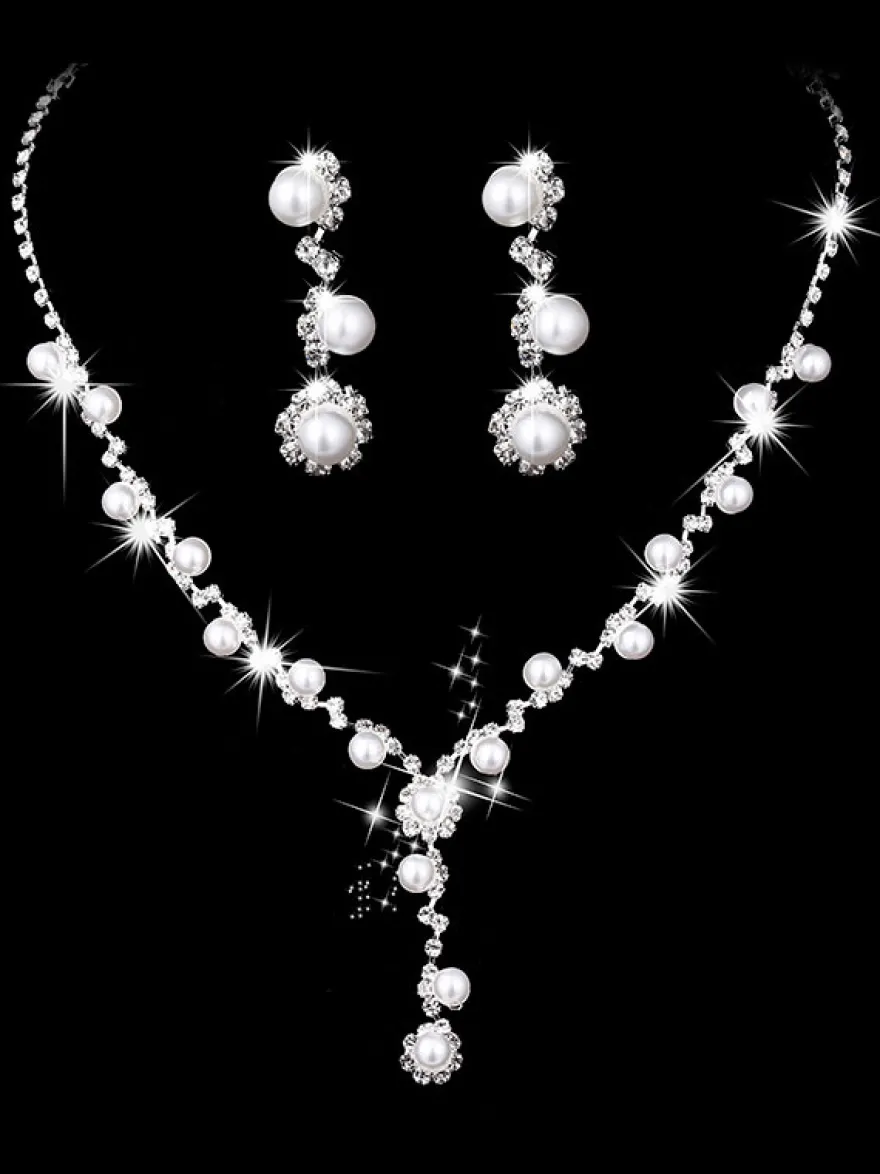 Ensemble de bijoux collier et boucle d'oreille de mariée en argent