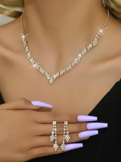 Ensemble de bijoux de mariage tendance en métal percé avec diamants chic