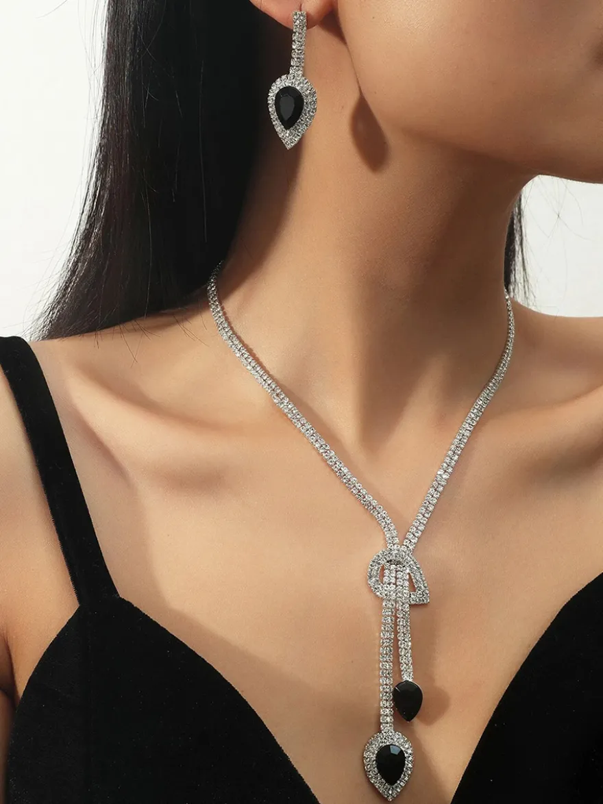 Ensemble de bijoux de mariage pour la mariée magnifique zircone cubique percé en métal