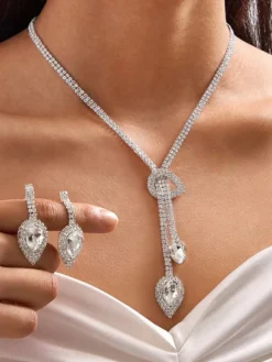 Ensemble de bijoux de mariage pour la mariée magnifique zircone cubique percé en métal